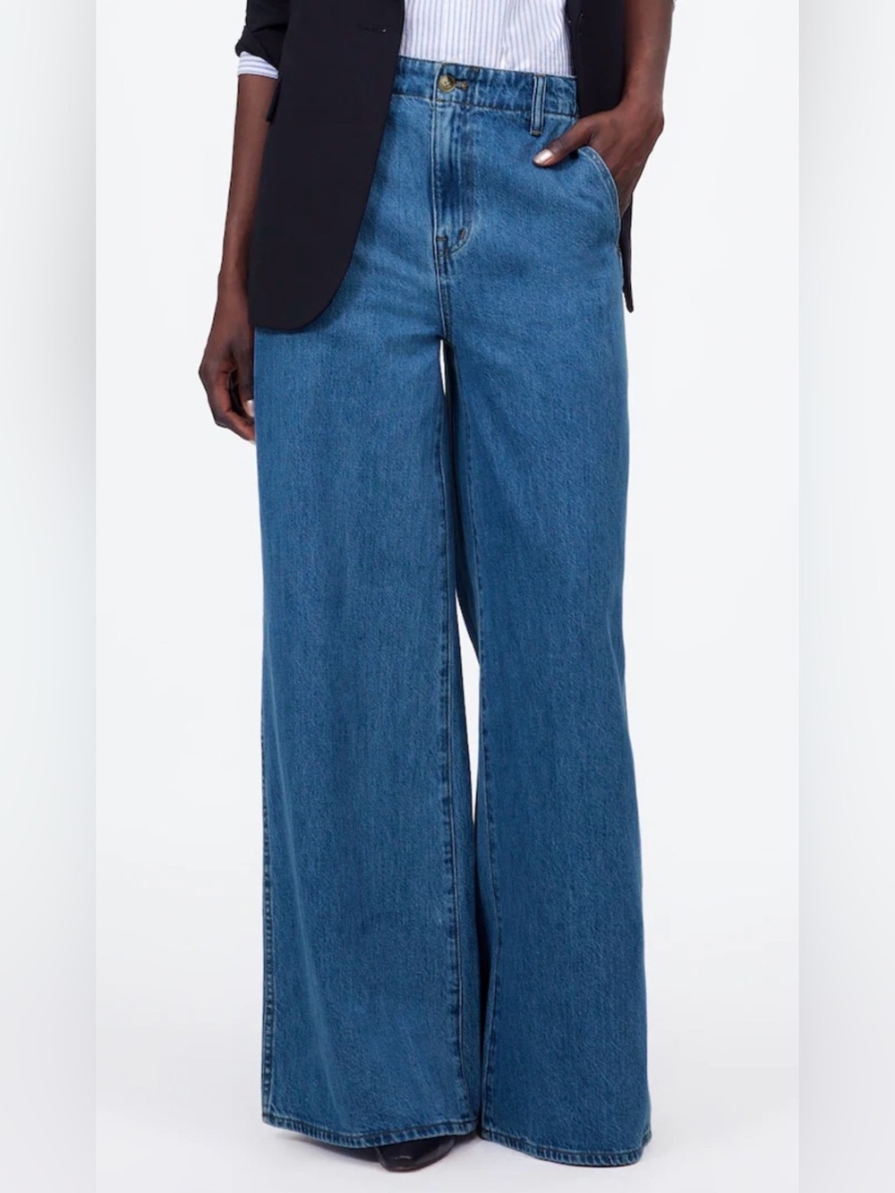 Madewell Wide Sweep Trouser Jeans Medium Wash High Rise Wide Leg Denim Size 24